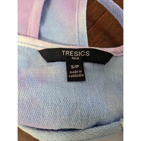 Tresics Luxe Cropped Tank Top Small Blue Pink TieDye Sleeveless Keyhole Knit New - Picture 4 of 9